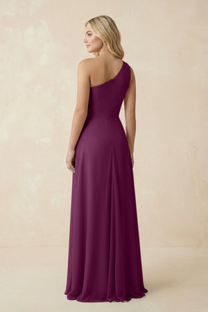 One - Shoulder Ruched A - Line Chiffon Bridesmaid Dress in Fig - KissProm Bridesmaid Dresses
