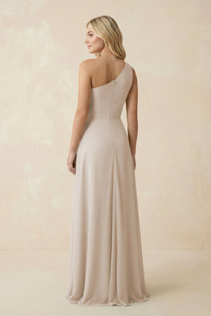 One - Shoulder Ruched A - Line Chiffon Bridesmaid Dress in Frost - KissProm Bridesmaid Dresses