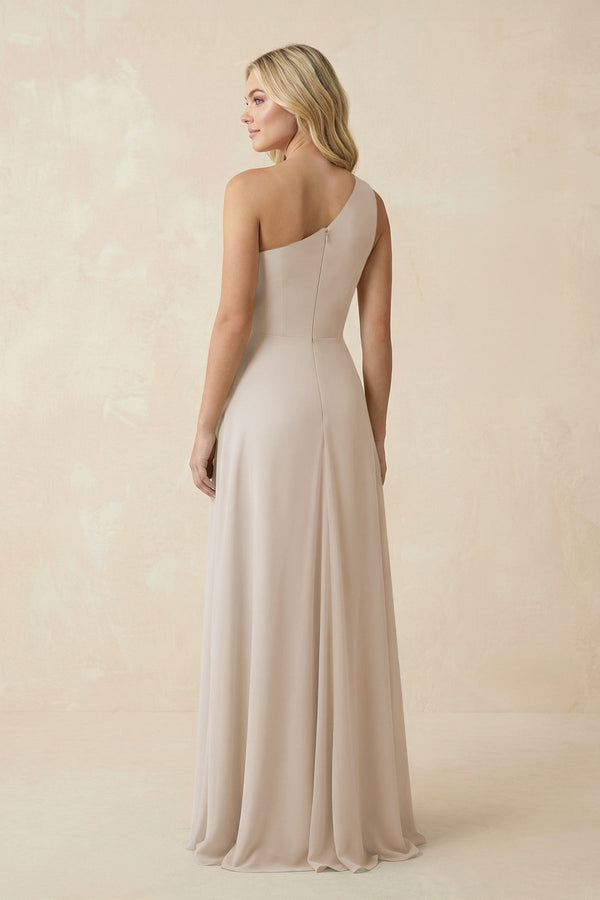 One - Shoulder Ruched A - Line Chiffon Bridesmaid Dress in Frost - KissProm Bridesmaid Dresses