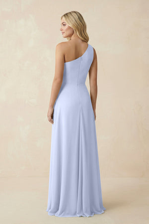 One - Shoulder Ruched A - Line Chiffon Bridesmaid Dress in Ice - KissProm Bridesmaid Dresses