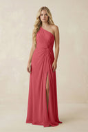 One - Shoulder Ruched A - Line Chiffon Bridesmaid Dress in Merlot - KissProm Bridesmaid Dresses
