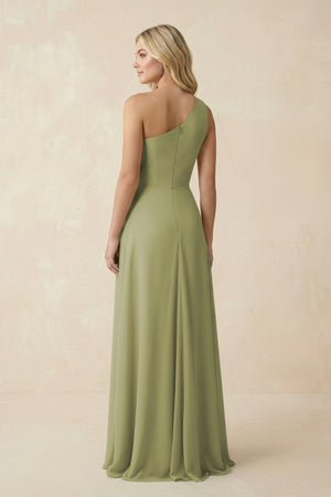 One - Shoulder Ruched A - Line Chiffon Bridesmaid Dress in Moss Green - KissProm Bridesmaid Dresses