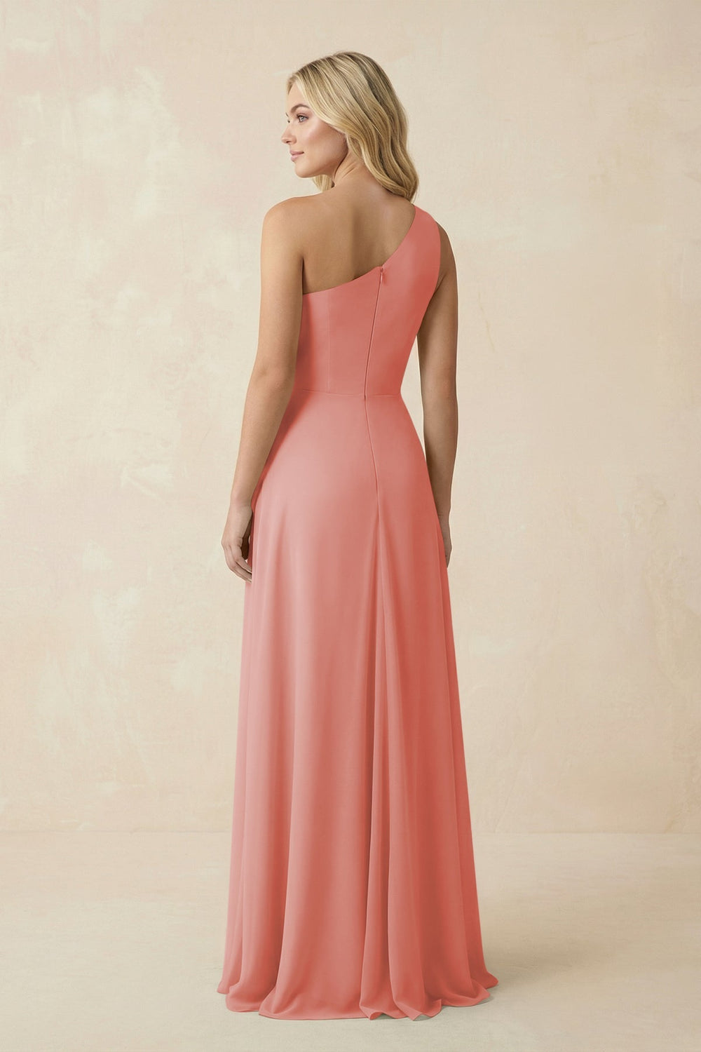 One - Shoulder Ruched A - Line Chiffon Bridesmaid Dress in Mulberry - KissProm Bridesmaid Dresses