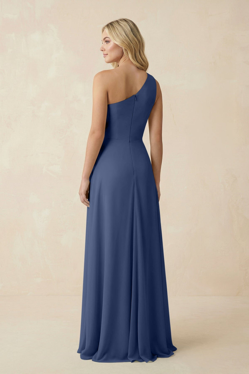 One - Shoulder Ruched A - Line Chiffon Bridesmaid Dress in Navy - KissProm Bridesmaid Dresses