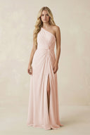 One - Shoulder Ruched A - Line Chiffon Bridesmaid Dress in Pale Blush - KissProm Bridesmaid Dresses