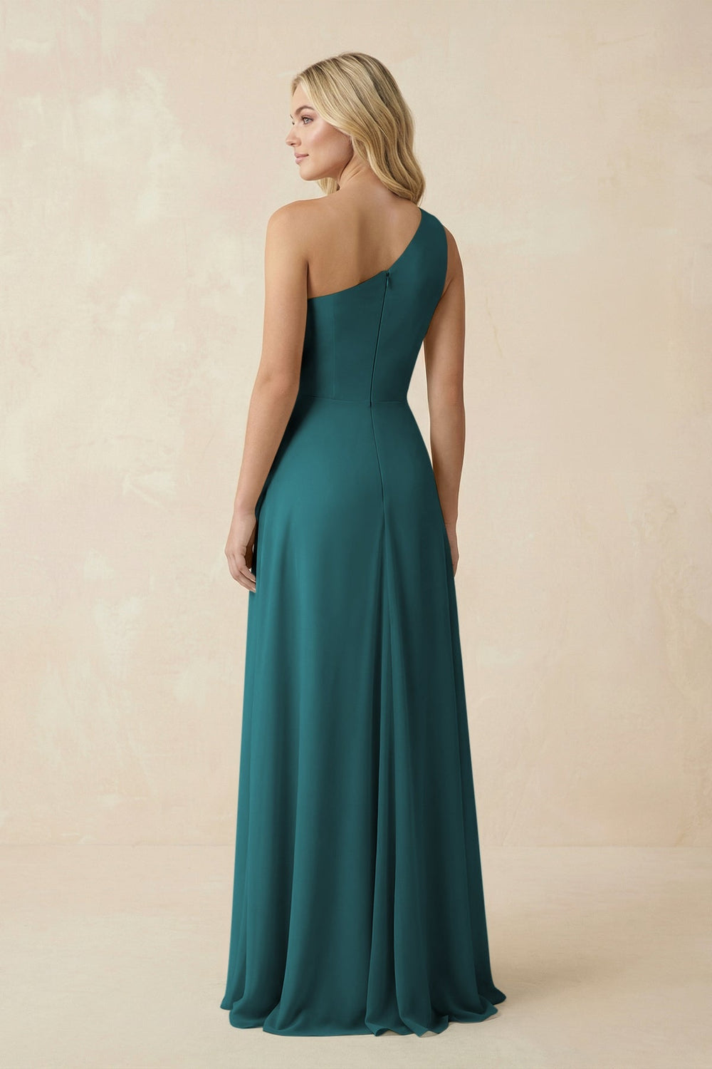 One - Shoulder Ruched A - Line Chiffon Bridesmaid Dress in Pine - KissProm Bridesmaid Dresses