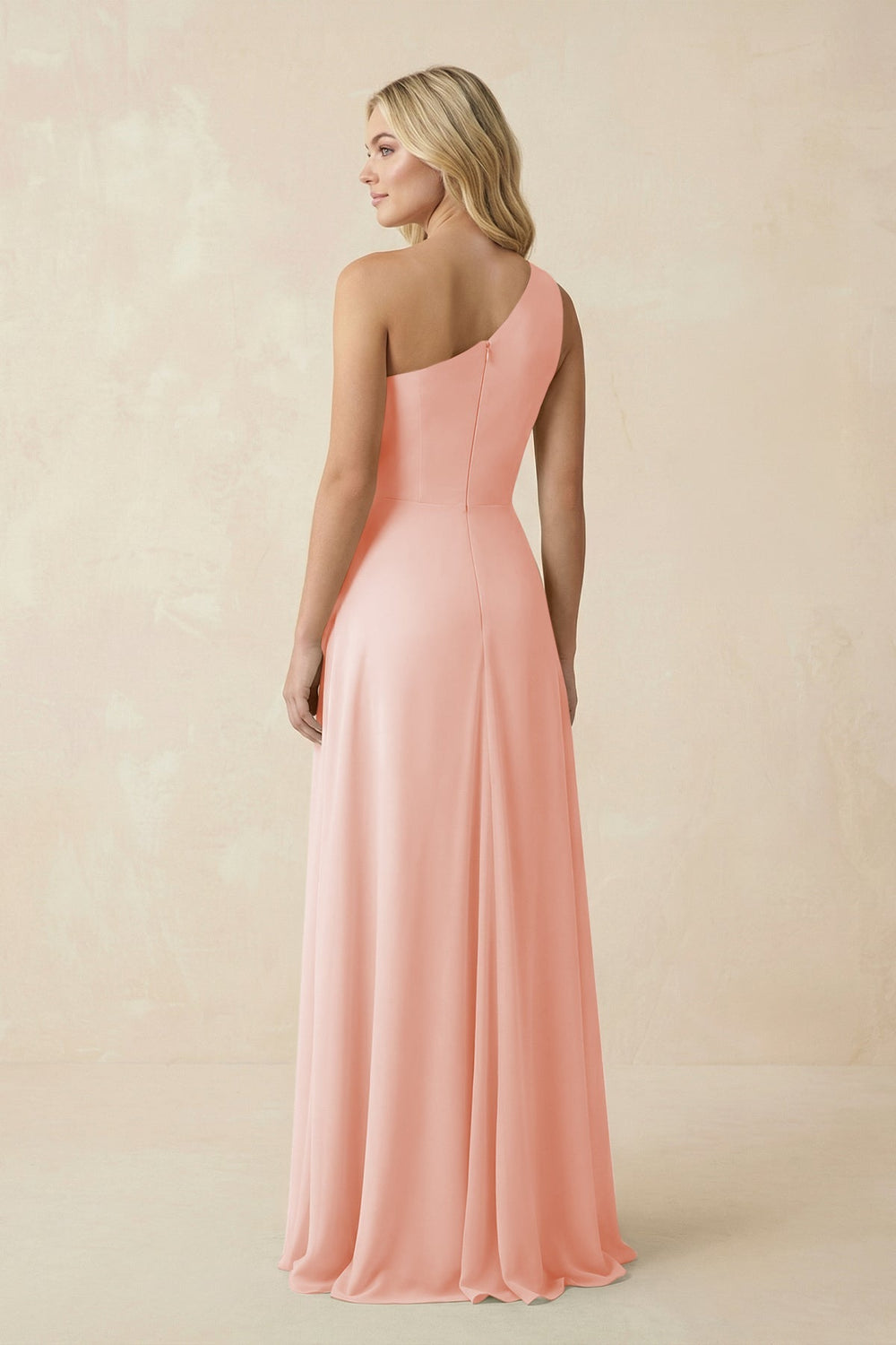 One - Shoulder Ruched A - Line Chiffon Bridesmaid Dress in Rose Petal - KissProm Bridesmaid Dresses