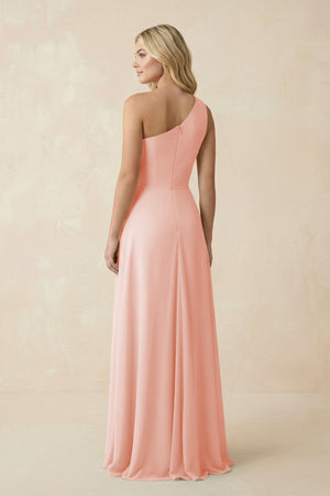 One - Shoulder Ruched A - Line Chiffon Bridesmaid Dress in Rose Petal - KissProm Bridesmaid Dresses