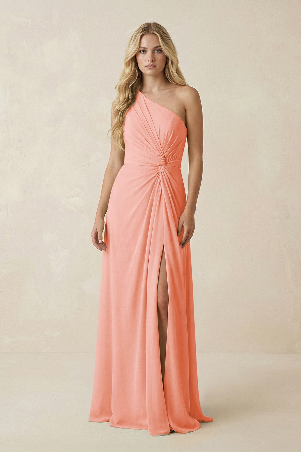 One - Shoulder Ruched A - Line Chiffon Bridesmaid Dress in Rosette - KissProm Bridesmaid Dresses