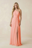 One - Shoulder Ruched A - Line Chiffon Bridesmaid Dress in Rosette - KissProm Bridesmaid Dresses