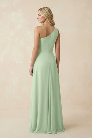 One - Shoulder Ruched A - Line Chiffon Bridesmaid Dress in Sage - KissProm Bridesmaid Dresses