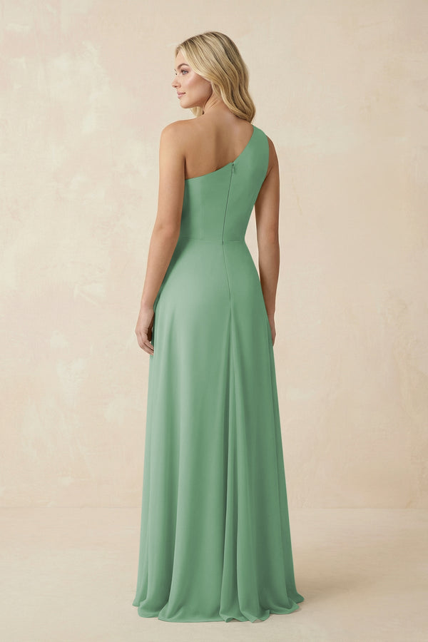 One-Shoulder Ruched A-Line Chiffon Bridesmaid Dress in Sea Glass, Sea Glass / 20