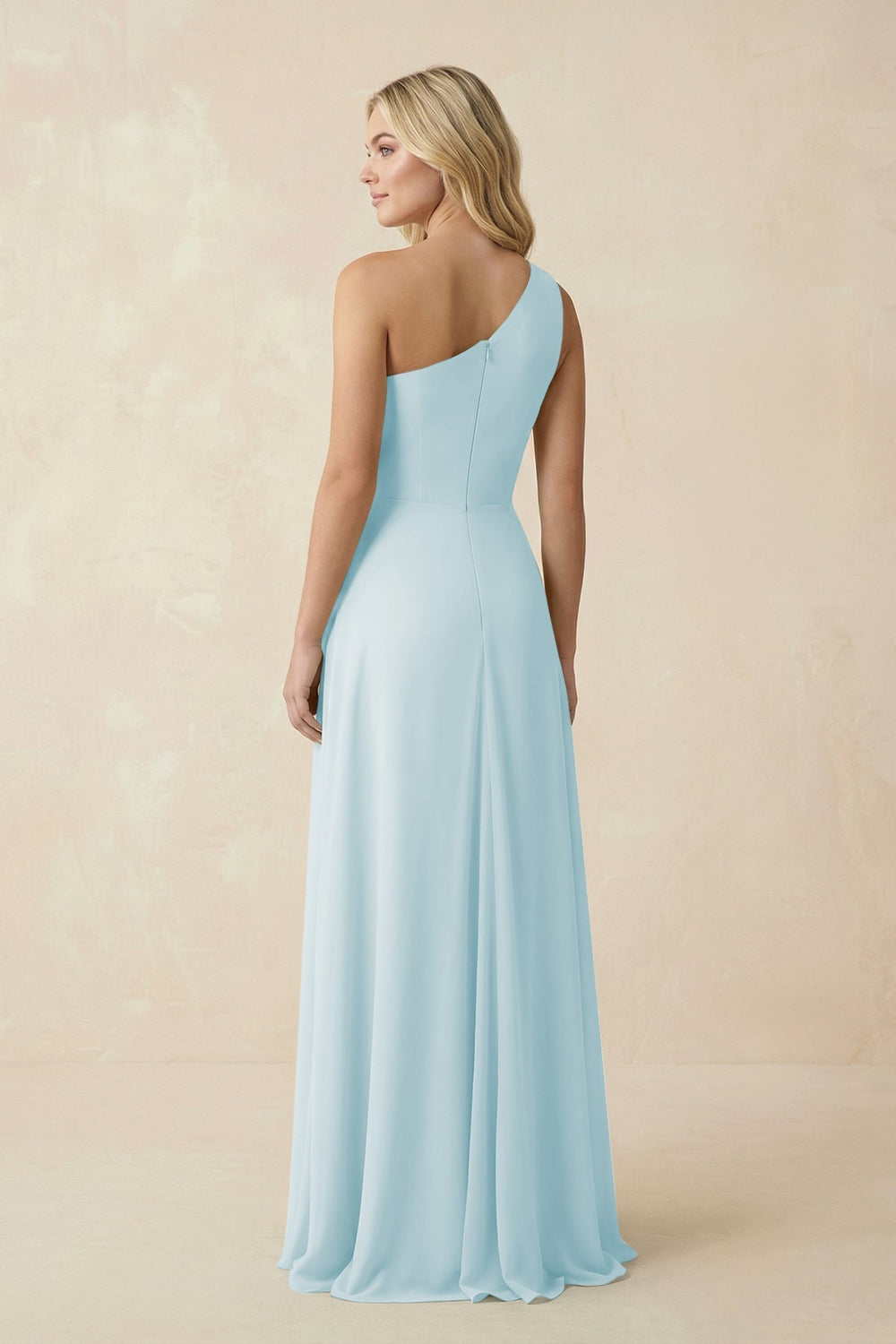 One - Shoulder Ruched A - Line Chiffon Bridesmaid Dress in Sky Blue - KissProm Bridesmaid Dresses