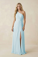One - Shoulder Ruched A - Line Chiffon Bridesmaid Dress in Sky Blue - KissProm Bridesmaid Dresses