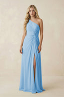 One - Shoulder Ruched A - Line Chiffon Bridesmaid Dress in Steel Blue - KissProm Bridesmaid Dresses