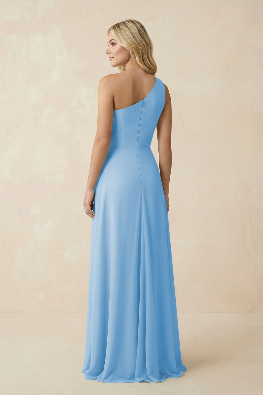 One - Shoulder Ruched A - Line Chiffon Bridesmaid Dress in Steel Blue - KissProm Bridesmaid Dresses