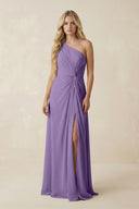 One - Shoulder Ruched A - Line Chiffon Bridesmaid Dress in Tahiti - KissProm Bridesmaid Dresses