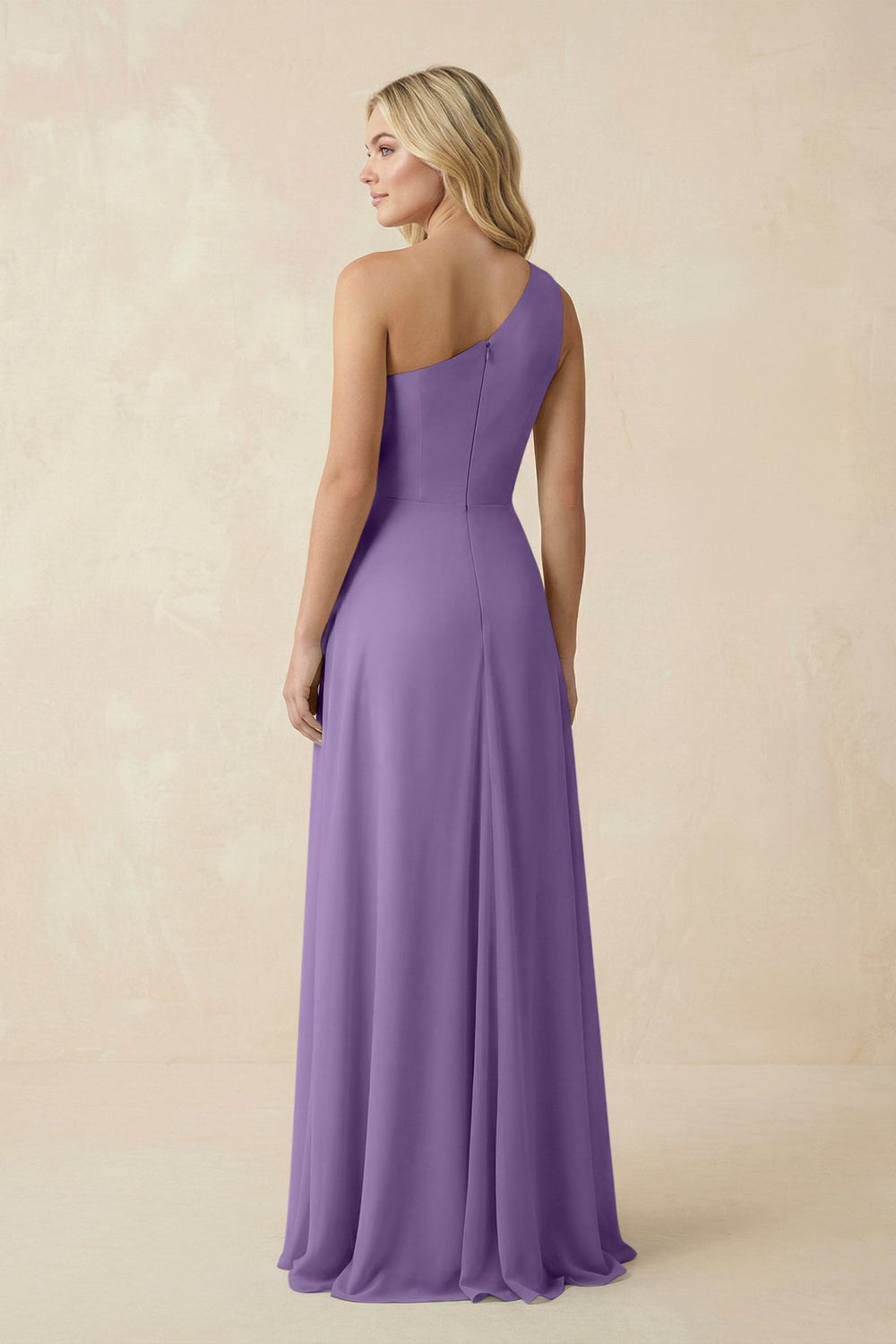One - Shoulder Ruched A - Line Chiffon Bridesmaid Dress in Tahiti - KissProm Bridesmaid Dresses