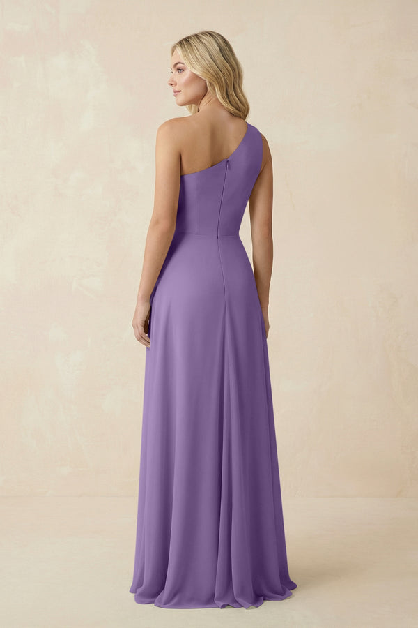 One - Shoulder Ruched A - Line Chiffon Bridesmaid Dress in Tahiti - KissProm Bridesmaid Dresses