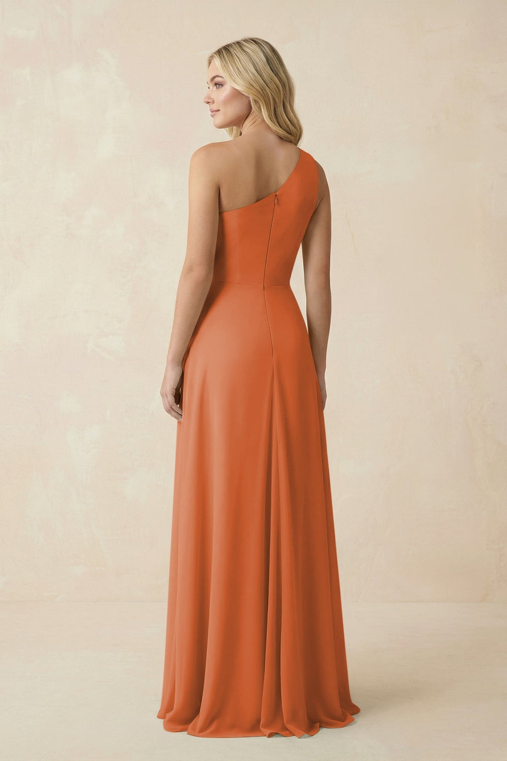 One - Shoulder Ruched A - Line Chiffon Bridesmaid Dress in Terracotta - KissProm Bridesmaid Dresses