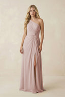 One - Shoulder Ruched A - Line Chiffon Bridesmaid Dress in Toffee - KissProm Bridesmaid Dresses
