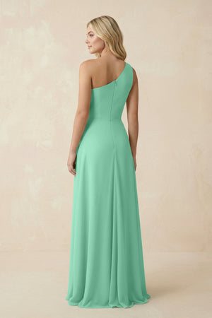 One - Shoulder Ruched A - Line Chiffon Bridesmaid Dress in Turquoise - KissProm Bridesmaid Dresses