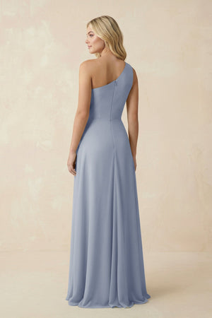 One - Shoulder Ruched A - Line Chiffon Bridesmaid Dress in Twilight - KissProm Bridesmaid Dresses
