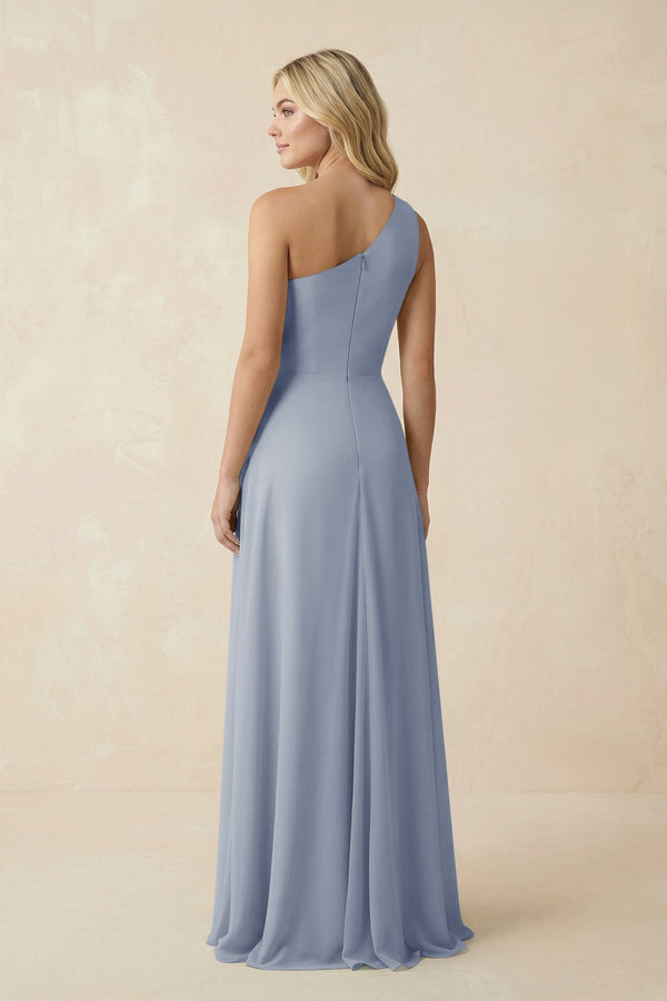 One - Shoulder Ruched A - Line Chiffon Bridesmaid Dress in Twilight - KissProm Bridesmaid Dresses