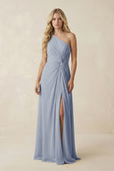 One - Shoulder Ruched A - Line Chiffon Bridesmaid Dress in Twilight - KissProm Bridesmaid Dresses