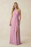 One - Shoulder Ruched A - Line Chiffon Bridesmaid Dress in Vintage Mauve - KissProm Bridesmaid Dresses