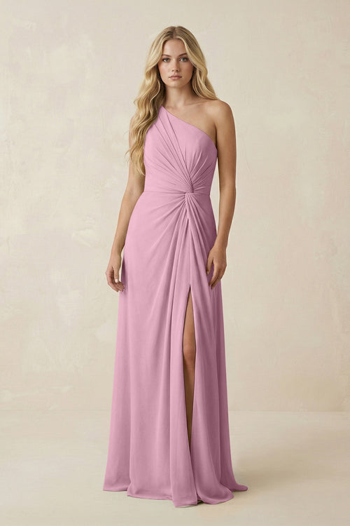 One-Shoulder Ruched A-Line Chiffon Bridesmaid Dress in Vintage Mauve, Vintage Mauve / 14
