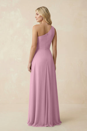One - Shoulder Ruched A - Line Chiffon Bridesmaid Dress in Vintage Mauve - KissProm Bridesmaid Dresses