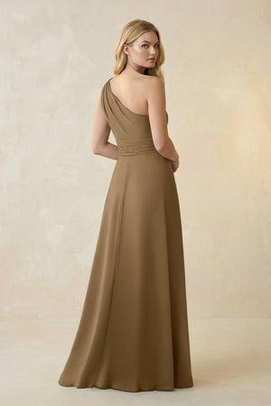 One - Shoulder Ruched A - Line Satin Bridesmaid Dress in Apple Cinnamon - KissProm Bridesmaid Dresses
