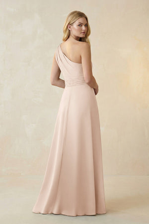 One - Shoulder Ruched A - Line Satin Bridesmaid Dress in Buttercream - KissProm Bridesmaid Dresses