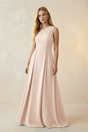 One - Shoulder Ruched A - Line Satin Bridesmaid Dress in Buttercream - KissProm Bridesmaid Dresses