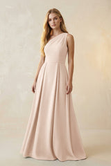 One - Shoulder Ruched A - Line Satin Bridesmaid Dress in Buttercream - KissProm Bridesmaid Dresses