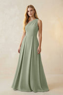 One - Shoulder Ruched A - Line Satin Bridesmaid Dress in Dove Gray - KissProm Bridesmaid Dresses