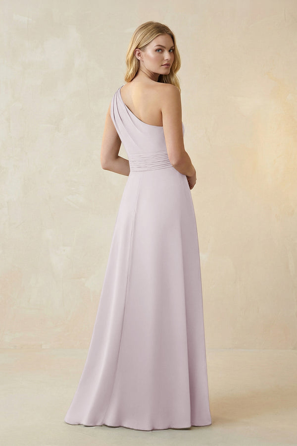 One - Shoulder Ruched A - Line Satin Bridesmaid Dress in Dusk - KissProm Bridesmaid Dresses
