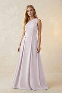 One - Shoulder Ruched A - Line Satin Bridesmaid Dress in Dusk - KissProm Bridesmaid Dresses