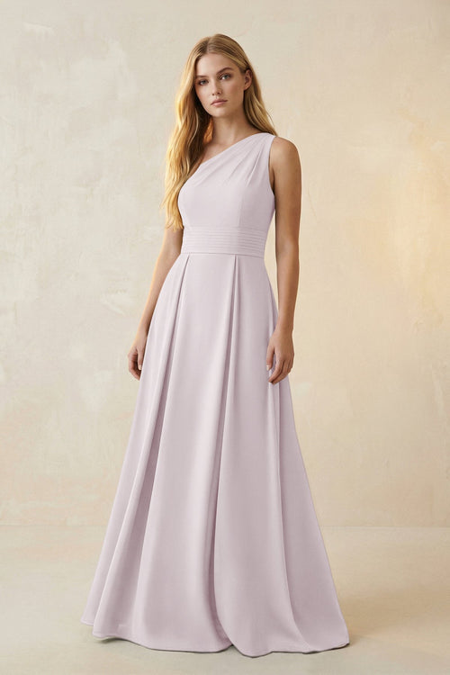 One - Shoulder Ruched A - Line Satin Bridesmaid Dress in Dusk - KissProm Bridesmaid Dresses