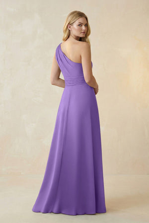 One - Shoulder Ruched A - Line Satin Bridesmaid Dress in Lilac - KissProm Bridesmaid Dresses