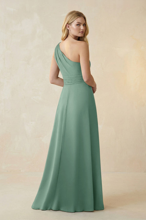 One - Shoulder Ruched A - Line Satin Bridesmaid Dress in Mint Green - KissProm Bridesmaid Dresses