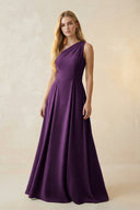 One - Shoulder Ruched A - Line Satin Bridesmaid Dress in Plum - KissProm Bridesmaid Dresses