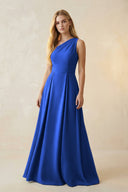 One - Shoulder Ruched A - Line Satin Bridesmaid Dress in Royal Blue - KissProm Bridesmaid Dresses