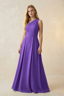 One - Shoulder Ruched A - Line Satin Bridesmaid Dress in Tahiti - KissProm Bridesmaid Dresses
