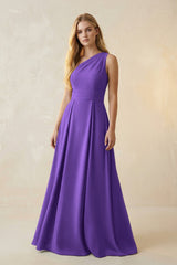 One - Shoulder Ruched A - Line Satin Bridesmaid Dress in Tahiti - KissProm Bridesmaid Dresses