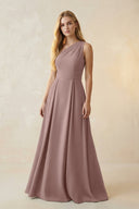 One - Shoulder Ruched A - Line Satin Bridesmaid Dress in Toffee - KissProm Bridesmaid Dresses