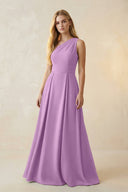 One - Shoulder Ruched A - Line Satin Bridesmaid Dress in Vintage Mauve - KissProm Bridesmaid Dresses