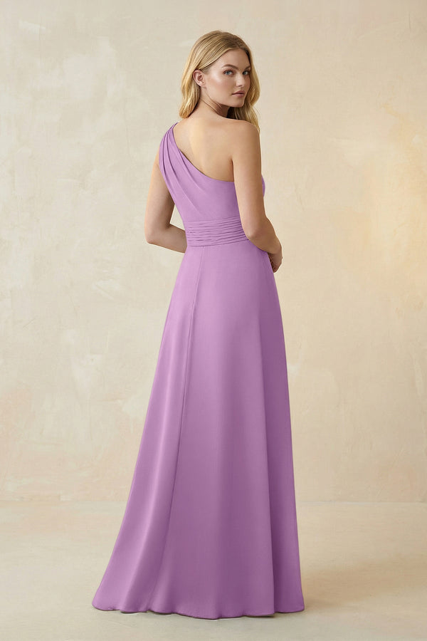 One - Shoulder Ruched A - Line Satin Bridesmaid Dress in Vintage Mauve - KissProm Bridesmaid Dresses