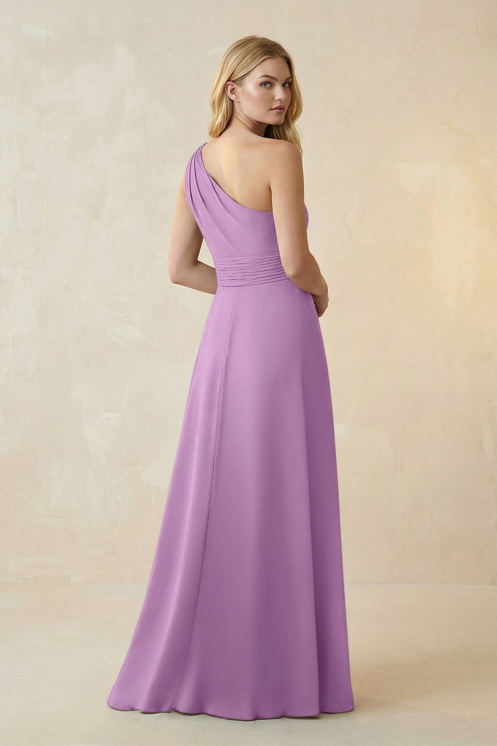 One - Shoulder Ruched A - Line Satin Bridesmaid Dress in Vintage Mauve - KissProm Bridesmaid Dresses